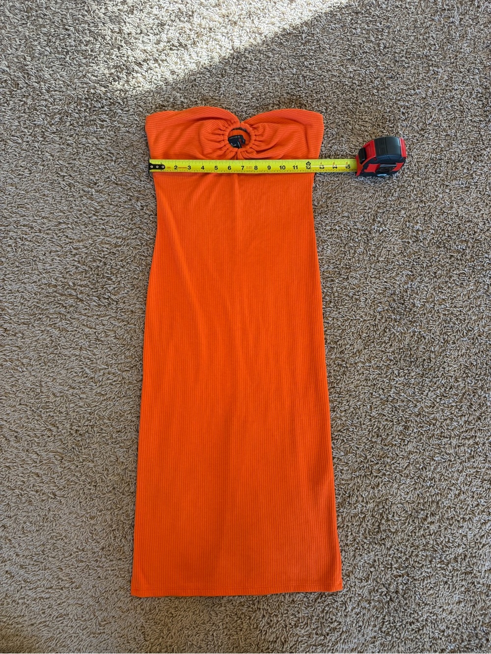 Forever 21 Ribbed Orange Strapless Midi Dress with Twist Detail